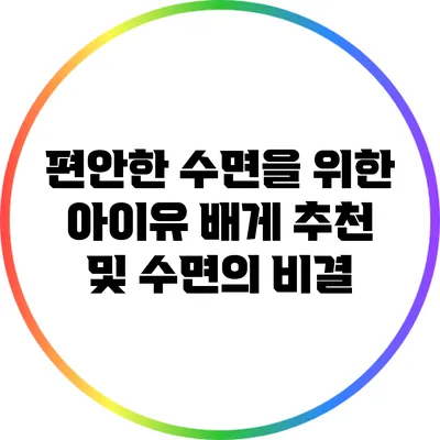 편안한 수면을 위한 아이유 배게 추천 및 수면의 비결