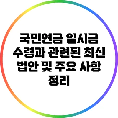 국민연금 일시금 수령과 관련된 최신 법안 및 주요 사항 정리