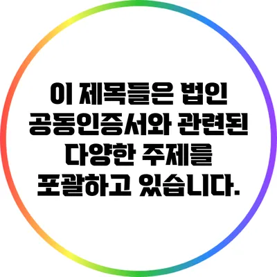 이 제목들은 법인 공동인증서와 관련된 다양한 주제를 포괄하고 있습니다.