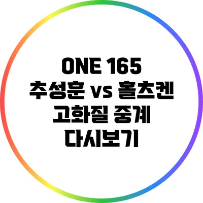 ONE 165 추성훈 vs 홀츠켄 고화질 중계 다시보기