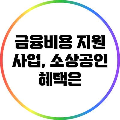 금융비용 지원 사업, 소상공인 혜택은?