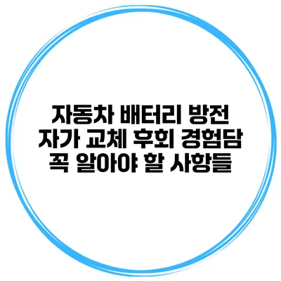 자동차 배터리 방전 자가 교체 후회 경험담: 꼭 알아야 할 사항들
